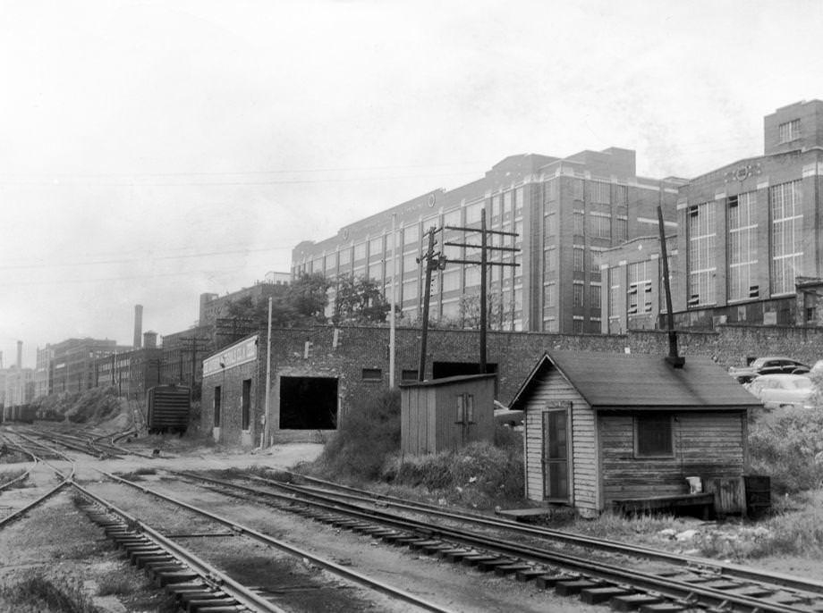 Tobacco Row at Dock Street, where many cigarette manufacturers were located, 1956.