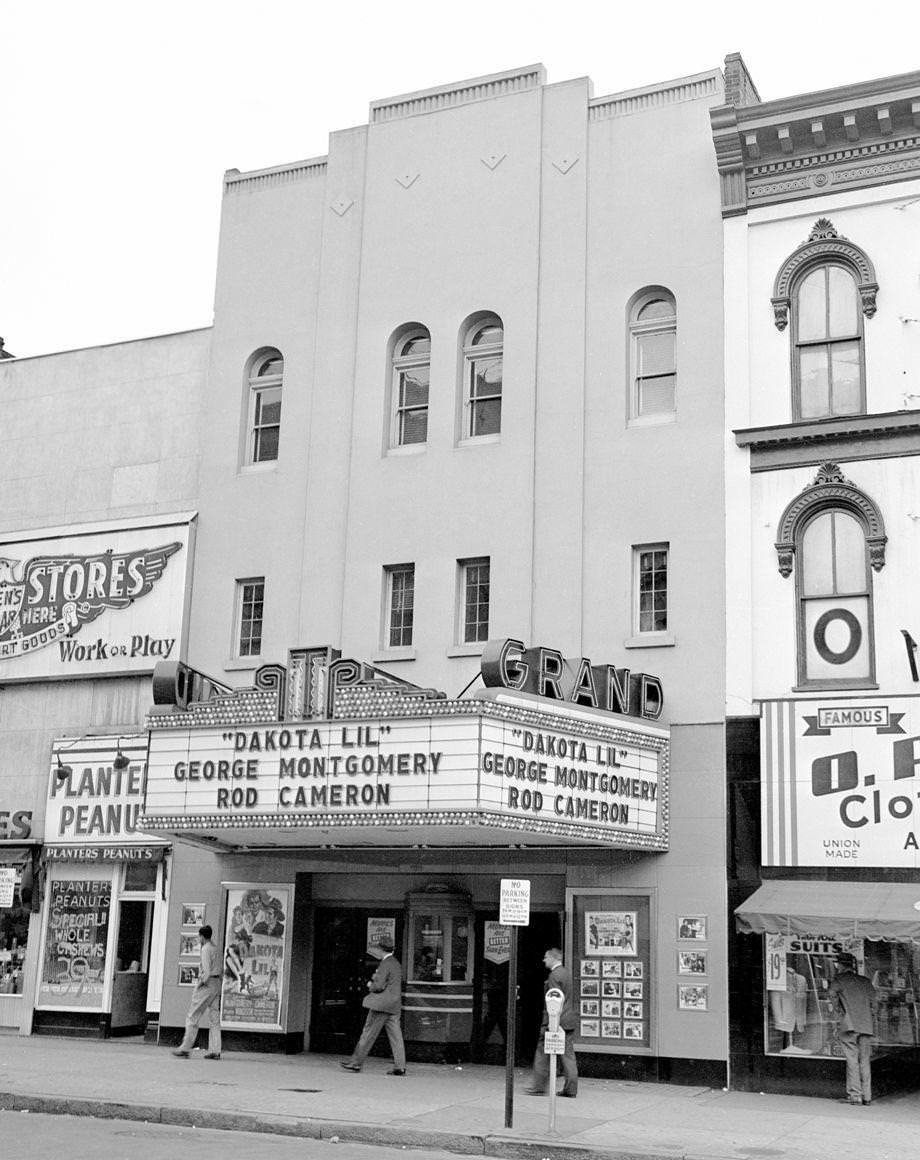 Grand Theatre at 620 E. Broad St. The theater opened in 1917 as the Bluebird, and in 1933, it reopened as the Grand, specializing in grindhouse and B movies, 1950.