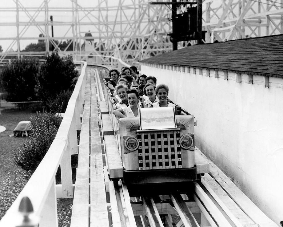 Patrons enjoyed the roller coaster at the amusement park in Buckroe Beach in Hampton, 1957.
