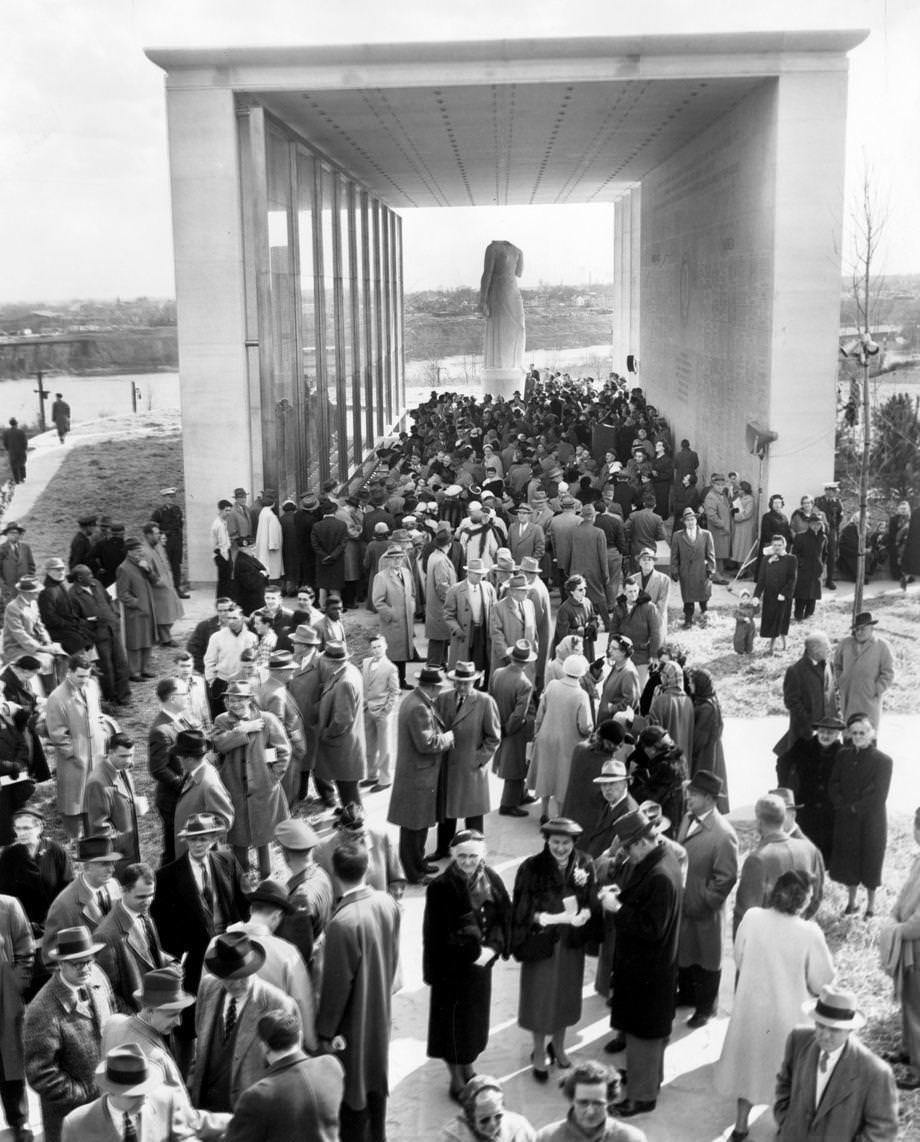 The Virginia War Memorial was dedicated despite the statue “Memory” still being unfinished, 1956.