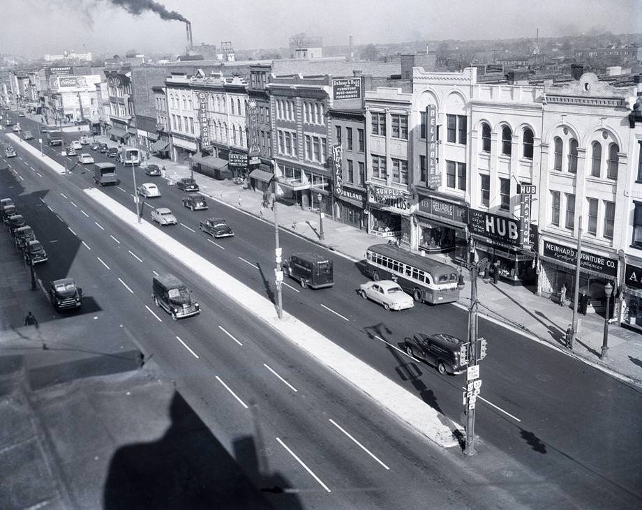 Work to improve the 100 block of Broad Street, looking west from First Street, was completed, 1951.