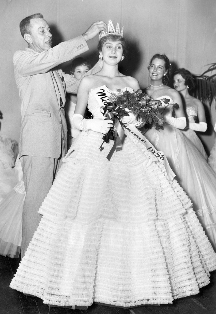 Richmond Mayor F. Henry Garber crowned Grace Jacqueline Allen as Miss Virginia during a ceremony at the Jefferson Hotel downtown, 1958.