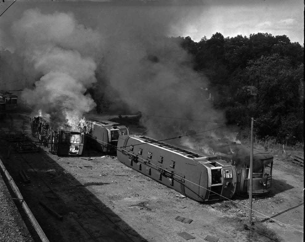 Burning of Richmond street cars 1950.