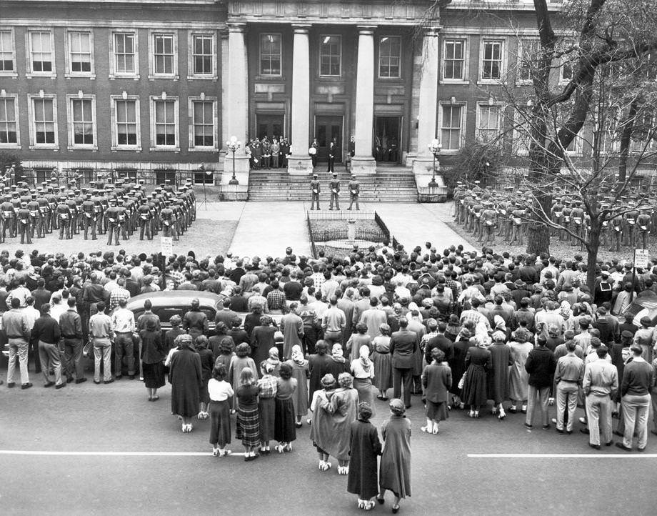 Armistice Day ceremonies were held at the old John Marshall High School in Richmond, 1952.