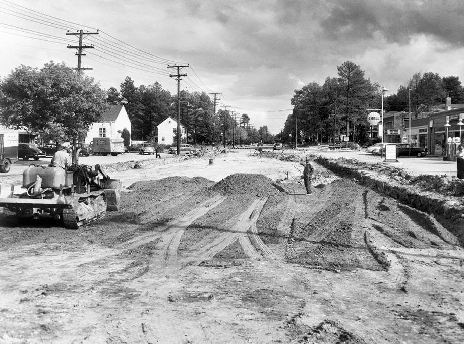 Workers constructed a section of Forest Hill Avenue in South Richmond, 1951. The segment sits between Westover Hills Boulevard and Prince Arthur Road.