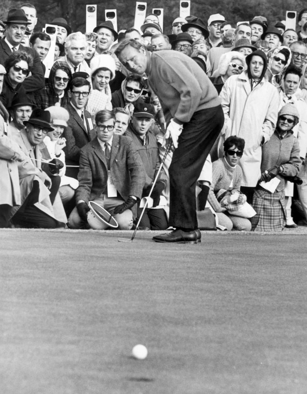 Arnold Palmer was in Richmond for a quick visit. He attended a brunch and news conference, conducted a golf clinic and participated in an exhibition foursome at the Country Club of Virginia, 1967.