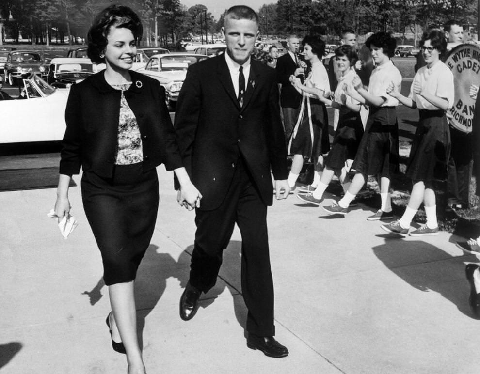 John E. Keith Jr. and Velma E. McCuiston, students at George Wythe High School in Richmond, were honored upon returning to school after representing Wythe at national conventions, 1962.