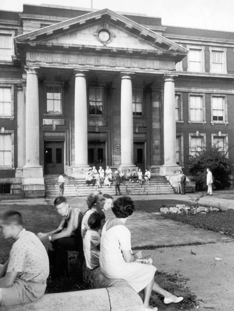 About 25 alumni of Richmond’s old John Marshall High School demonstrated against a plan to demolish the building, 1961.