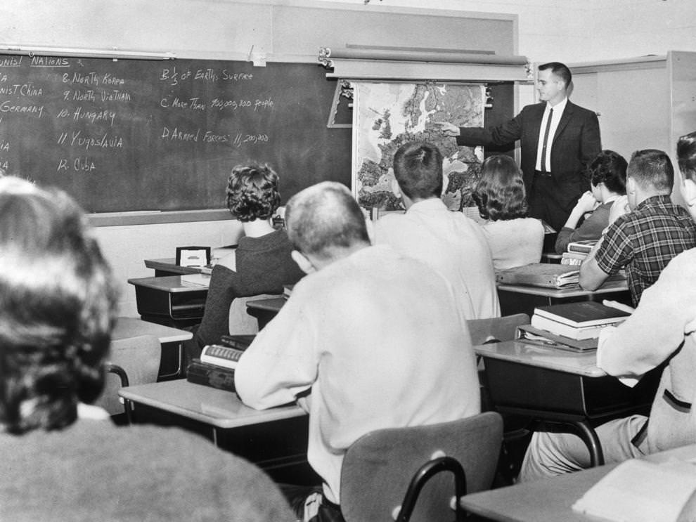 Robert K. Crowell, a teacher at George Wythe High School in Richmond, held his first class on communism, 1961.
