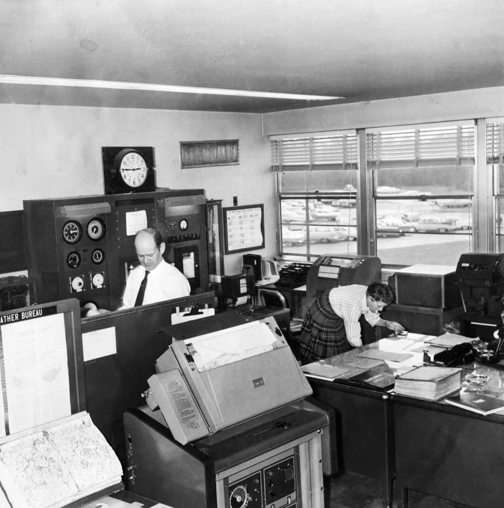 This January 1960 image shows the Byrd Field Weather Bureau, which had been established at the airport in Henrico County in 1928.