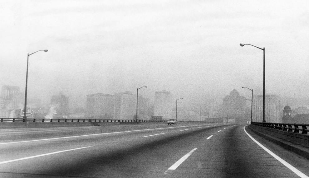 Smog dimmed Richmond’s skyline. In July of that year, the Virginia Air Pollution Control Board planned to implement its first regulations to address air pollution, 1968.