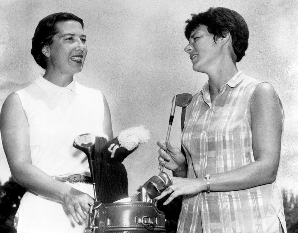 Mrs. Wesley Caire (left) and Mrs. Armistead Williams reached the later stages of the City Women’s Golf Tournament, held at Lakeside Country Club, 1964.