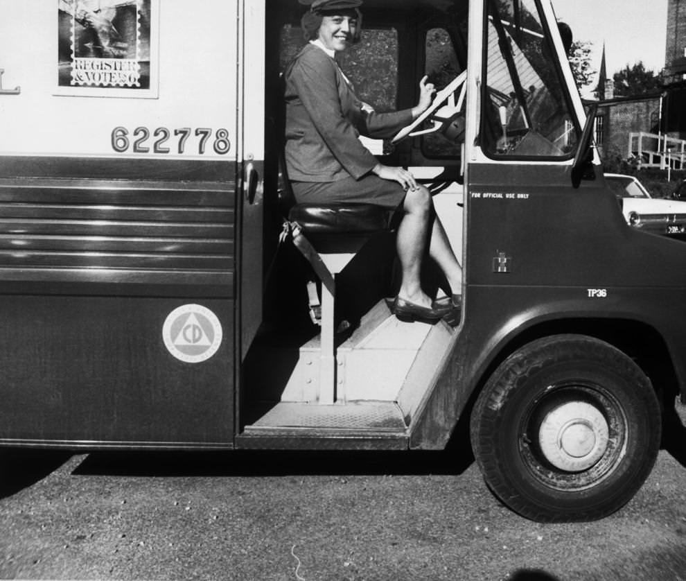 Susie Betts, an employee of the South Hill Post Office in Mecklenburg County, prepared for her weekly mail carrier route, 1968.
