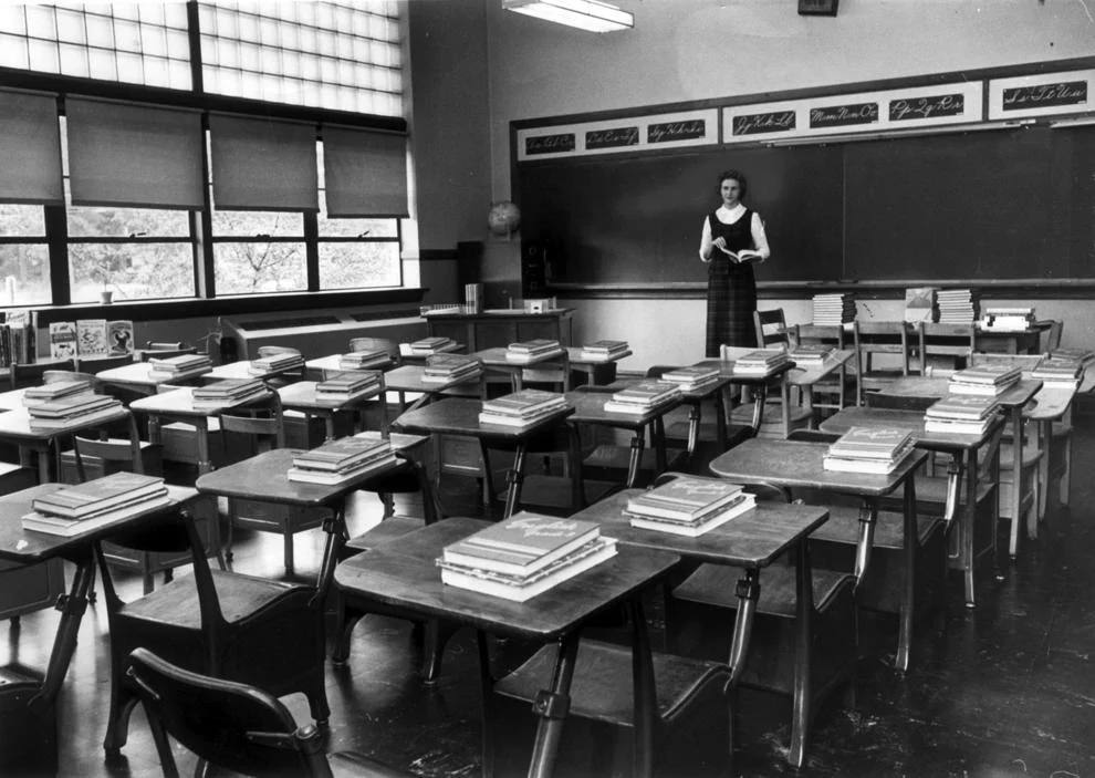 New teacher Margaret Liebert surveyed the classroom she had carefully laid out for her first group of students at Tuckahoe Elementary School in Henrico County, 1960.