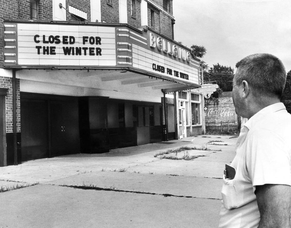 The Bellevue Theater marquee on MacArthur Avenue in North Richmond still read “Closed for the Winter” Neighborhood Theatre Inc. said there were no plans to reopen the theater, , 1961