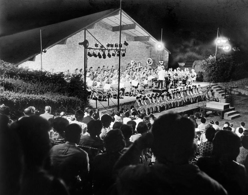The All American Touring Band and Chorus performed the finale at the Festival of Arts in Richmond’s Dogwood Dell, 1965.