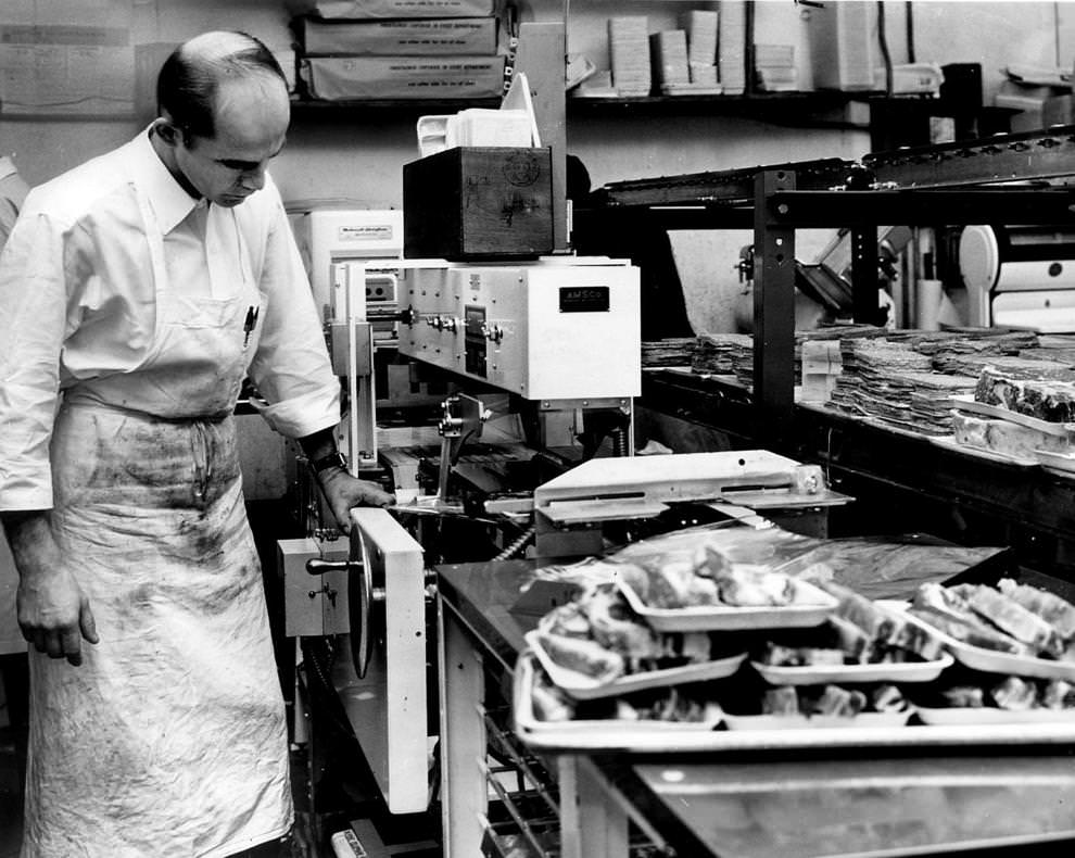 William Radvany, the meat manager at Capitol Food Market on East Marshall Street in downtown Richmond, demonstrated a new $12,000 machine that aimed to save the butcher a lot of work