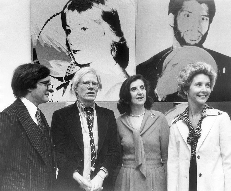 The Virginia Museum of Fine Arts hosted pop artist Andy Warhol (second from left), who was exhibiting his “Athletes by Warhol” collection at the museum, 1978.