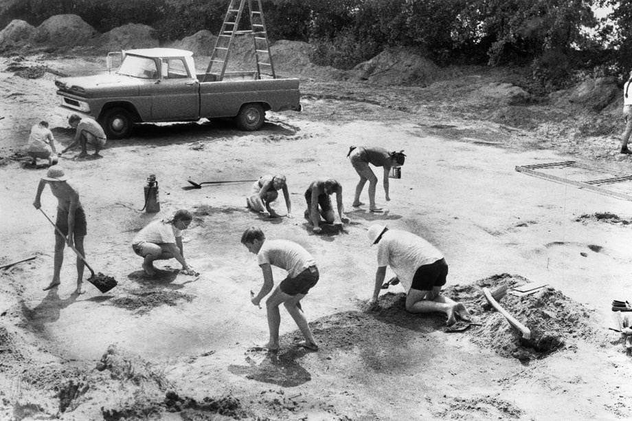 An archaeological team dug near the site of a Native American village in New Kent County, 1975.