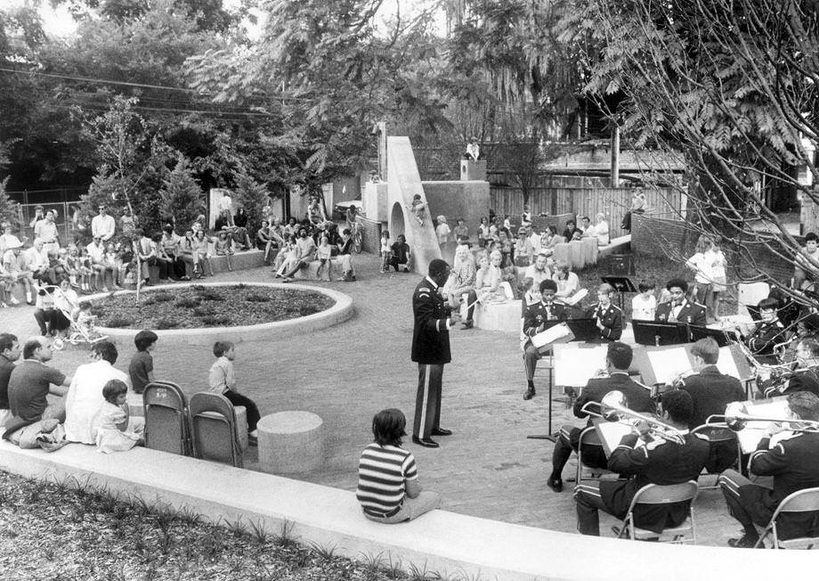 The 392nd Army Band of Fort Lee performed at the dedication of two new parks in the Fan District in Richmond, 1974.
