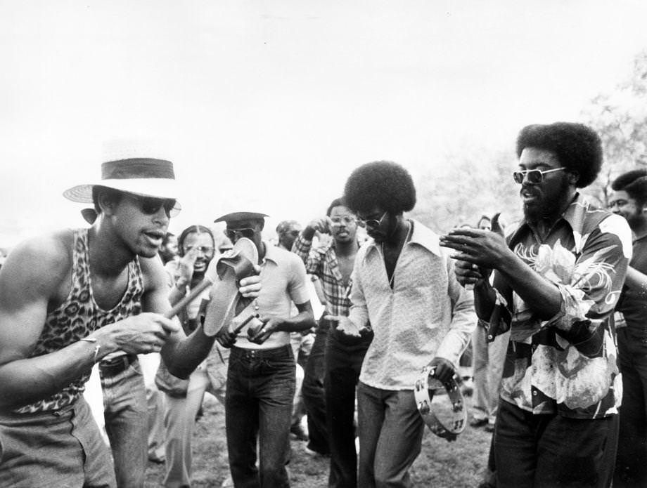 An impromptu jam session broke out at Byrd Park in Richmond — which became a gathering spot for music fans after Cherry Blossom Music Festival at City Stadium ended early, 1974.