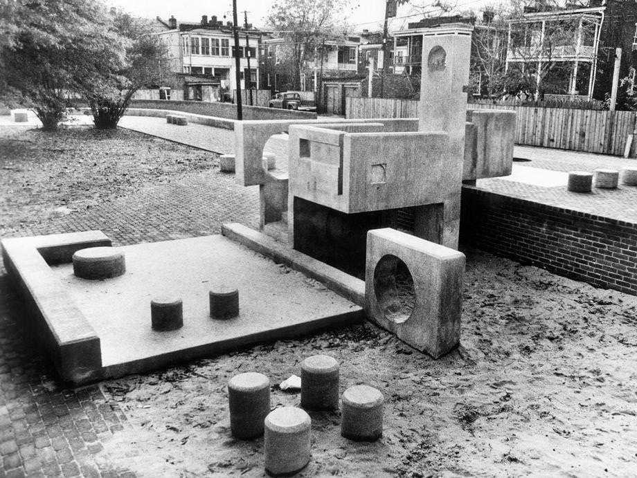 A new park in Richmond’s Fan District featured sculpted concrete forms, a large shuffleboard area and several open play areas, 1973.