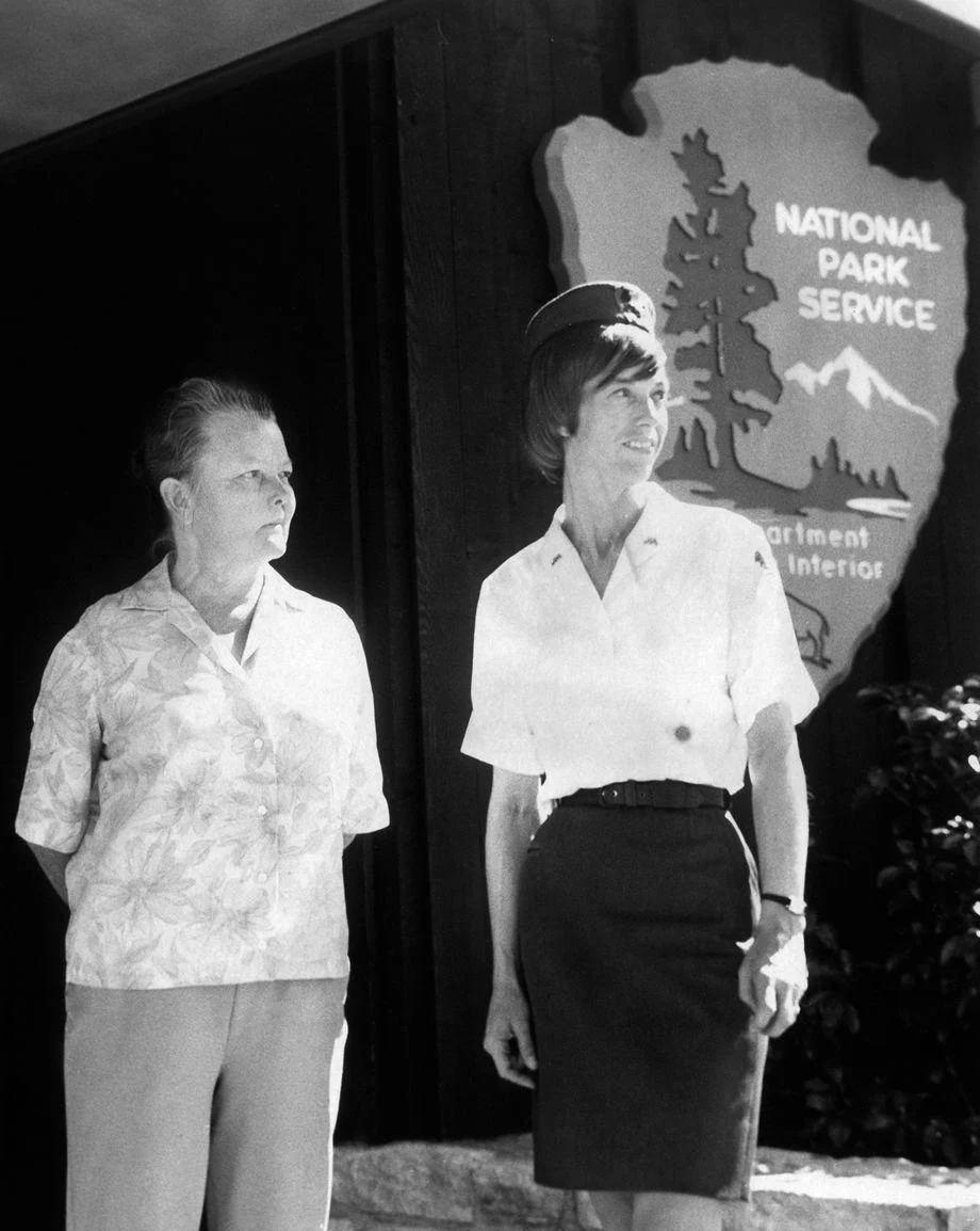 Mrs. Henry Heatwole (left) and Agnes Crandall served the National Park Service at Big Meadows, part of Shenandoah National Park, 1971.