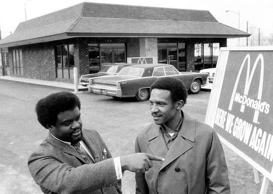 James Herbert Bryant (left) and Paul Jackson assessed construction on their new McDonald’s restaurant on Mechanicsville Turnpike in East Richmond, 1971.