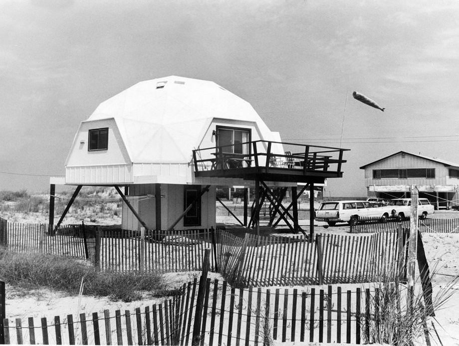 A geodesic dome beach house in the Virginia Beach coastal community of Sandbridge, 1970.