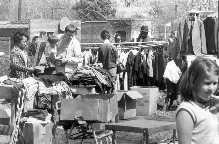 Residents of the Carillon area in Richmond hunted for bargains at a yard sale, 1970.