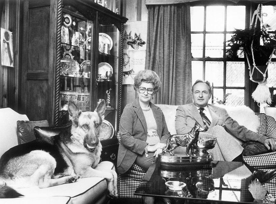 Freeman and Theresa Spencer sat in their Richmond home with Tillie, their prized 6-year-old German shepherd, 1976.