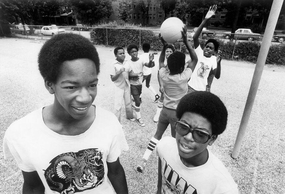 Hugh Jones (right) and David Whitlock volunteered during the summer at the Richmond Boys Club, 1976.