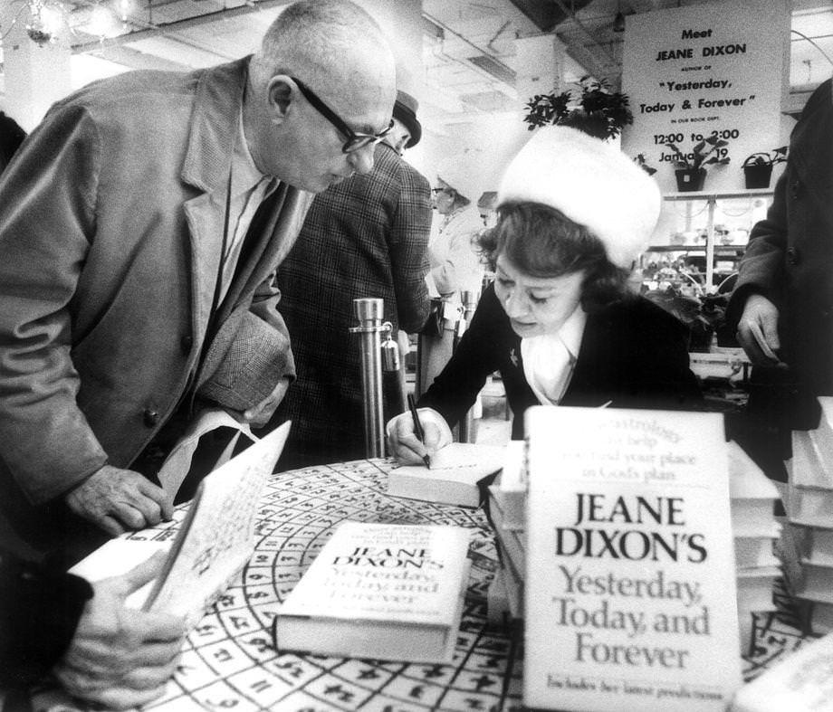 Self-proclaimed psychic and astrologer Jeane Dixon was at the Miller & Rhoads department store in downtown Richmond to sign copies of her latest book, 1976.