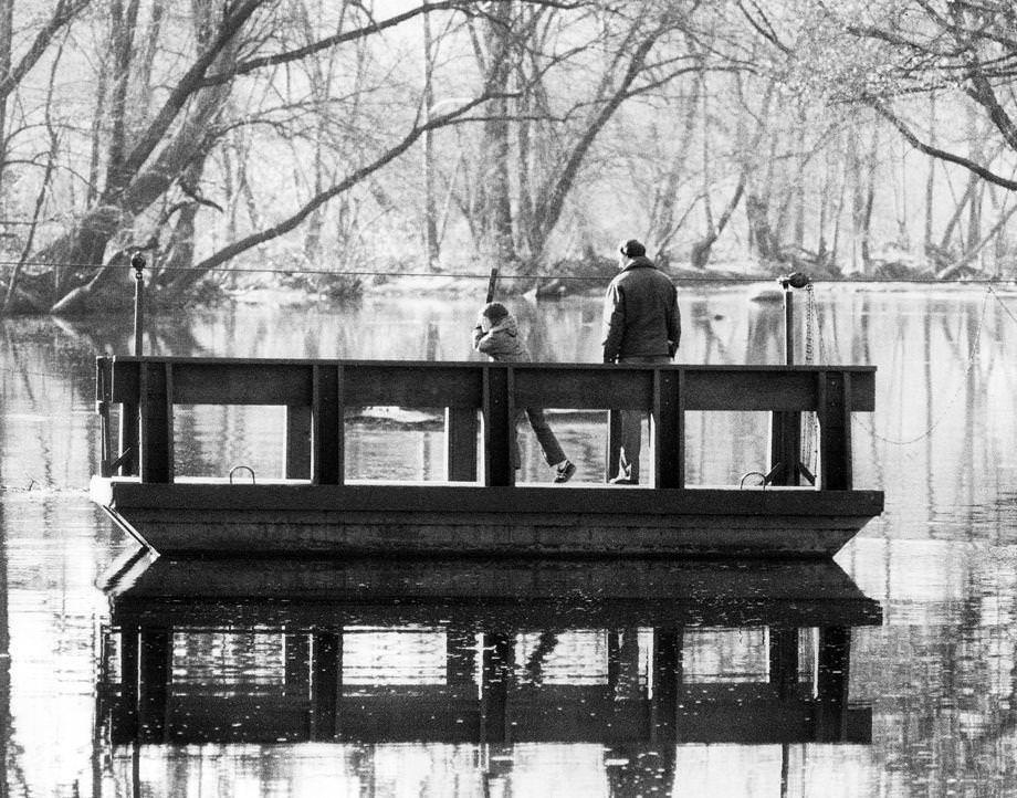 James River Park visitors enjoyed the hand-operated ferry that ran to a small island, 1975.
