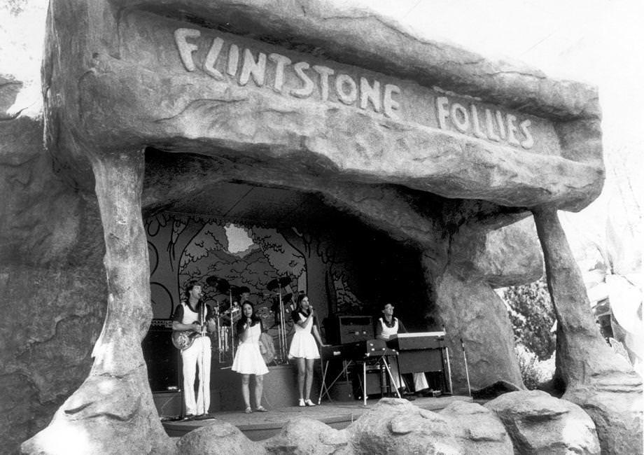 The band Ice Water performed in the Flintstone Follies Theater at Kings Dominion in Doswell, 1975.