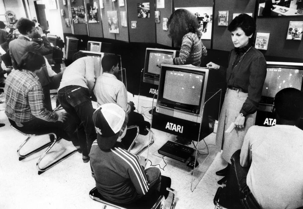 Atari video game enthusiasts gathered at the Best Products on Quioccasin Road in Henrico County for an “Asteroids” competition, 1982