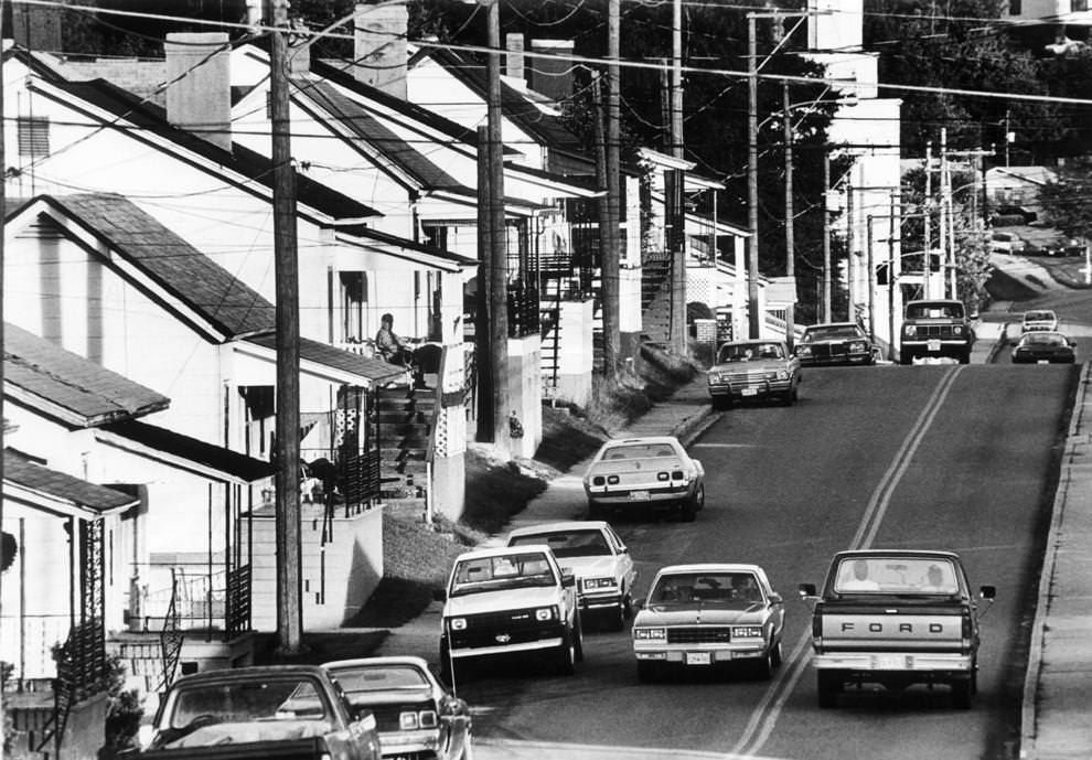 A row of homes in the town of Fries, located in Grayson County in Southwest Virginia, 1988.