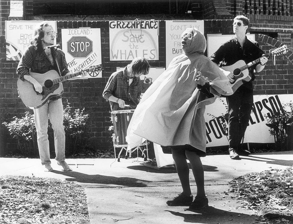 Dika Newlin and her band, Apocowlypso, performed during a save-the-whales protest in Monroe Park yesterday, 1988