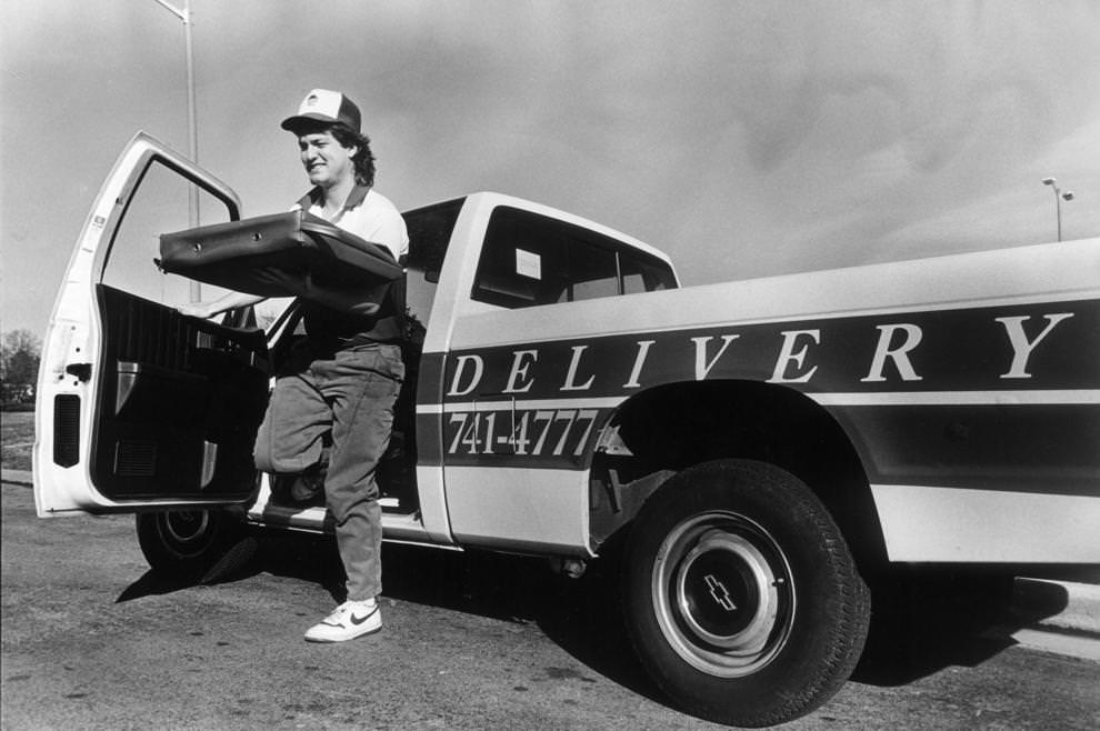 Leonard Martin made a delivery for Pizza Hut, 1988.