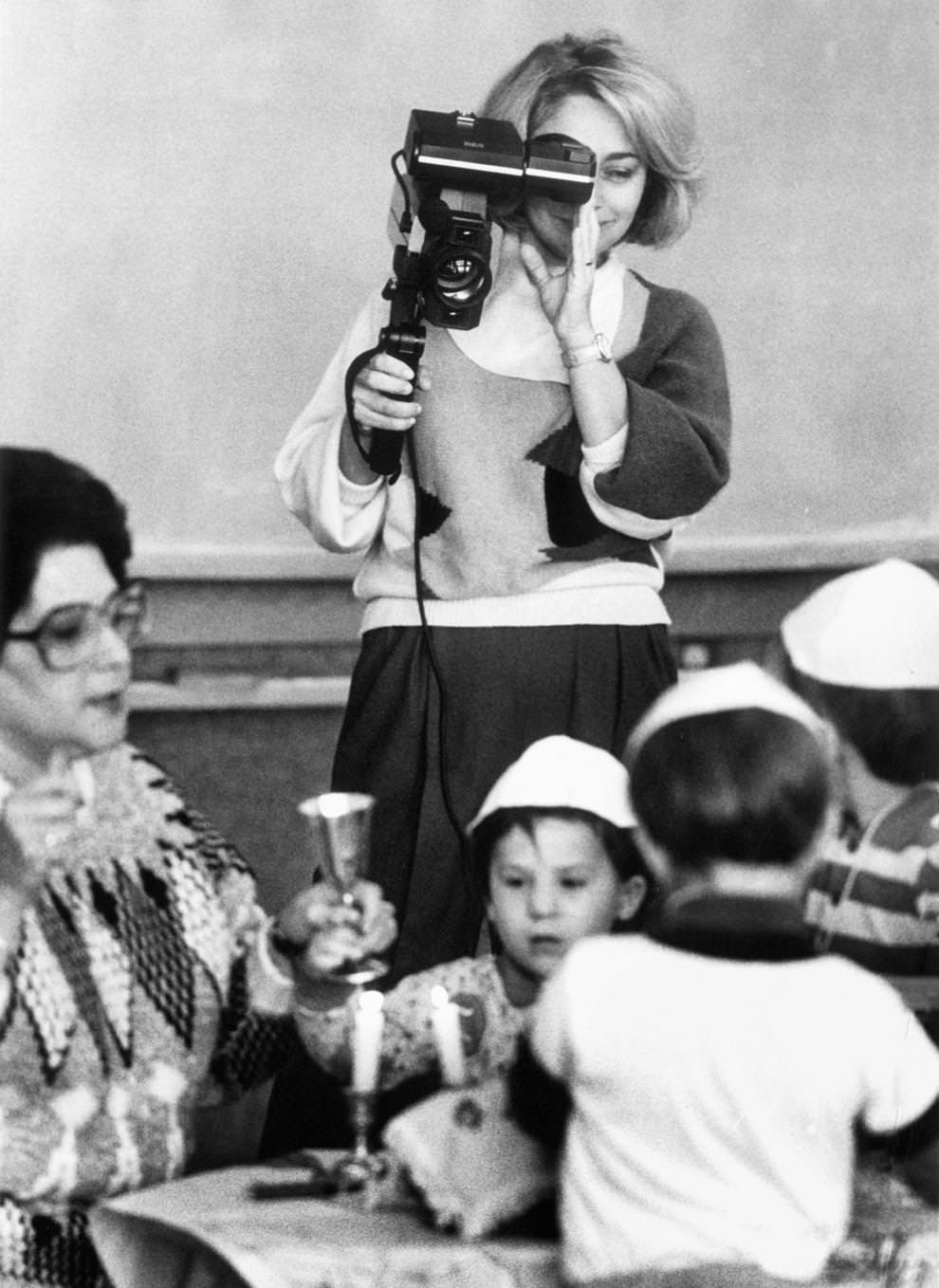 Veronica Gerber videotaped her child’s preschool class during a Shabbat service, 1988