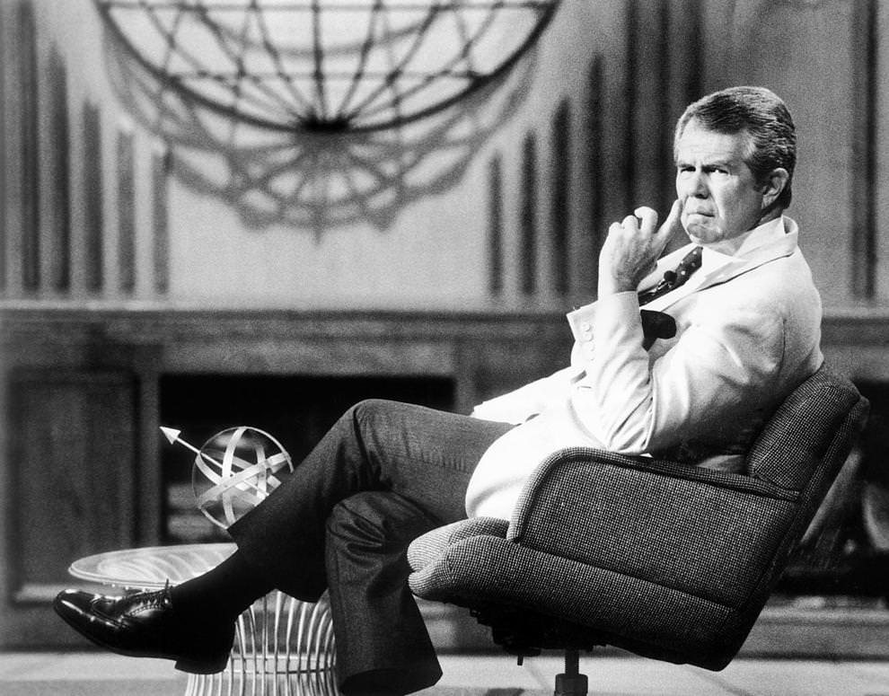 Virginia Beach-based religious broadcaster Pat Robertson sat on the set of his “700 Club,” the long-running program he continues to host on the Christian Broadcasting Network, 1986