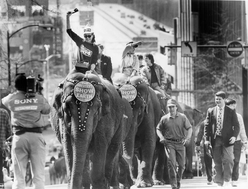 The Ringling Bros. and Barnum & Bailey Circus took its traditional animal walk through downtown Richmond en route to the Coliseum, 1990