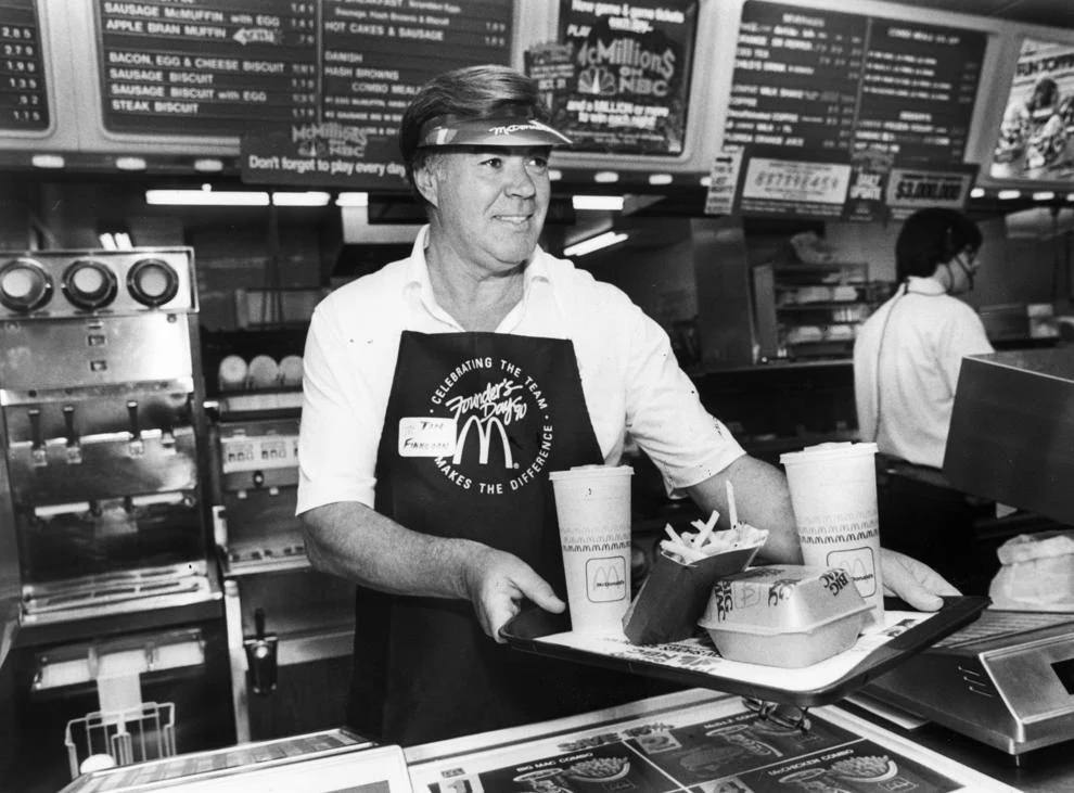 Tim Finnegan, chairman of the Finnegan & Agee Inc. ad agency in Richmond, served customers at a McDonald’s in Mechanicsville, 1990.