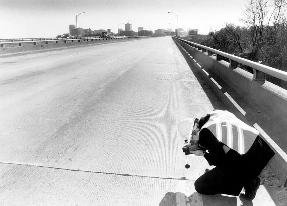 Andy Farmer, an information officer with the Virginia Department of Transportation, captured video of a crack on the westbound Interstate 64 bridge over Shockoe Valley leading into downtown Richmond, 1990