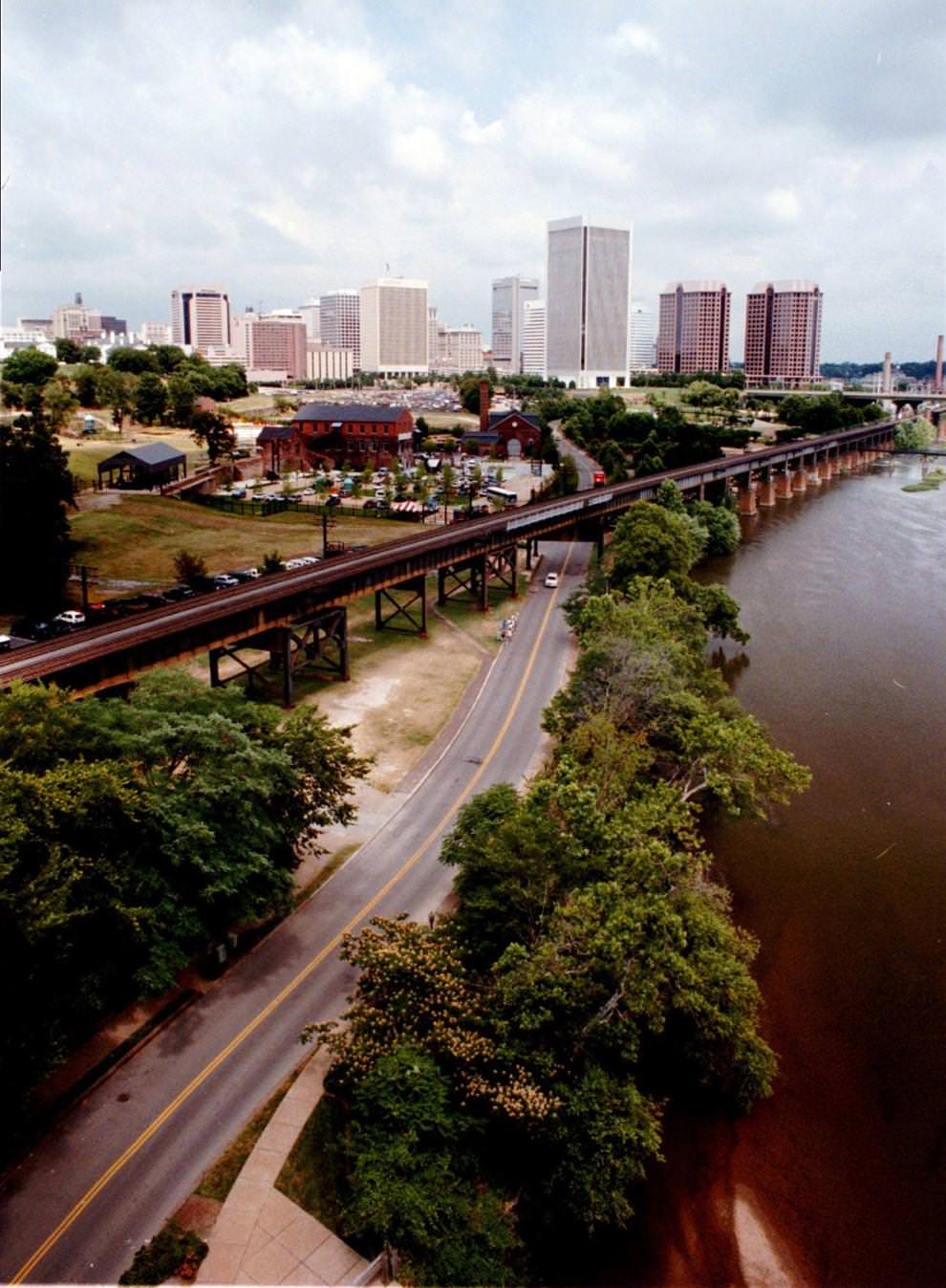 Richmond city skyline shot from the ramp on the Lee Bridge, 1995.