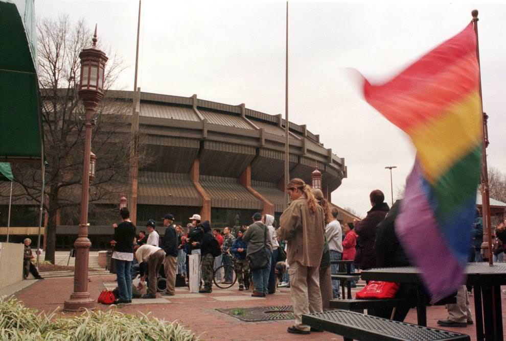 Virginians for Justice, a gay lobbying group, had a press conference followed by a rally for 'equality begins at home,' at Festival Park Saturday, 1999.