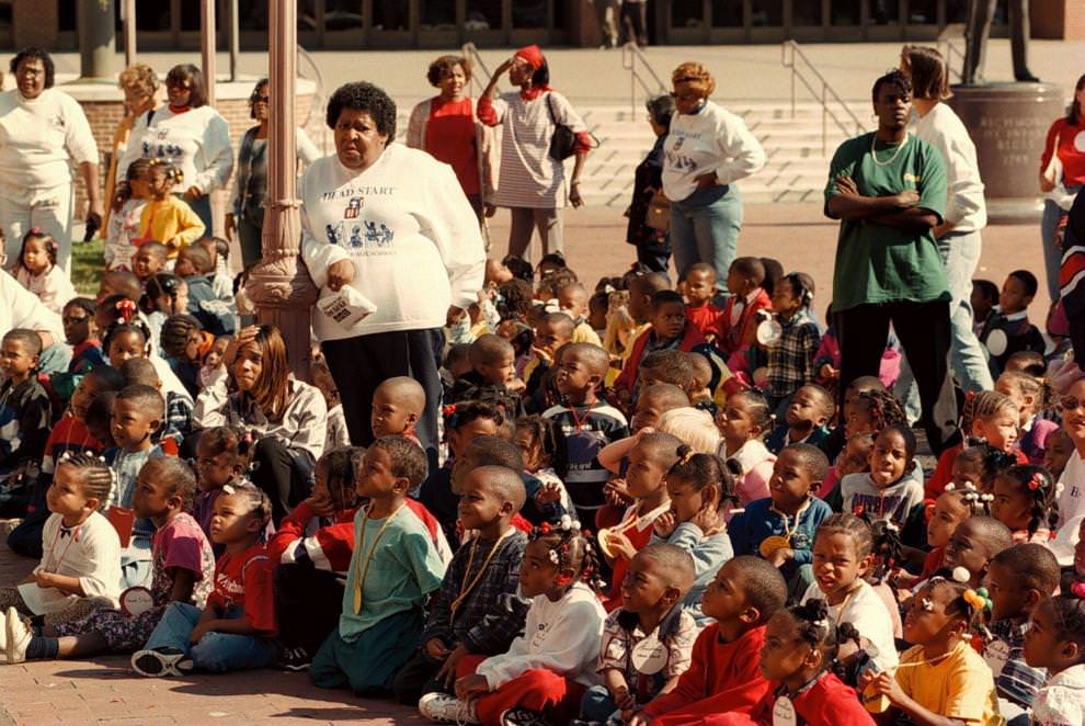 Groups of children from Head Start were treated to a clown show at Festival Park as part of an anniversary celebration of Head Start, 1996