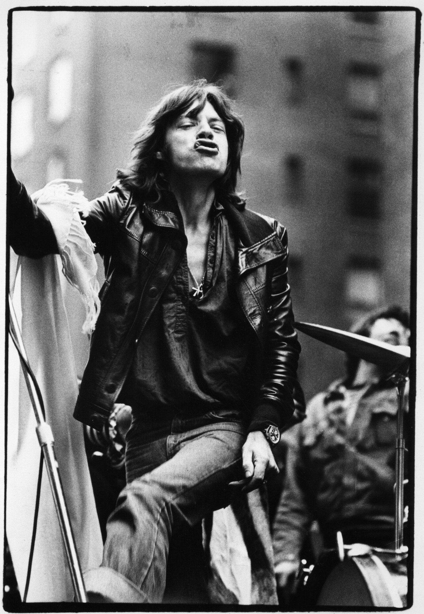 Mick Jagger performs on a flatbed truck to announce the 'Tour of the Americas '75,' New York, May 1975.
