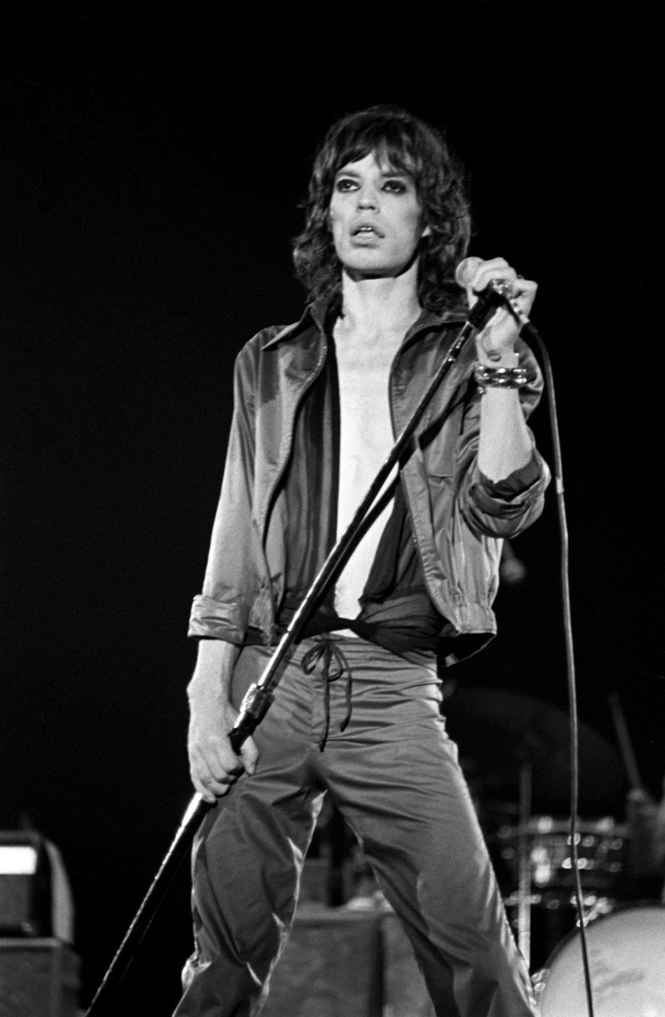Mick Jagger performs on stage at Madison Square Garden during the band's "Tour of America '75" on July 23, 1975, in New York, New York.