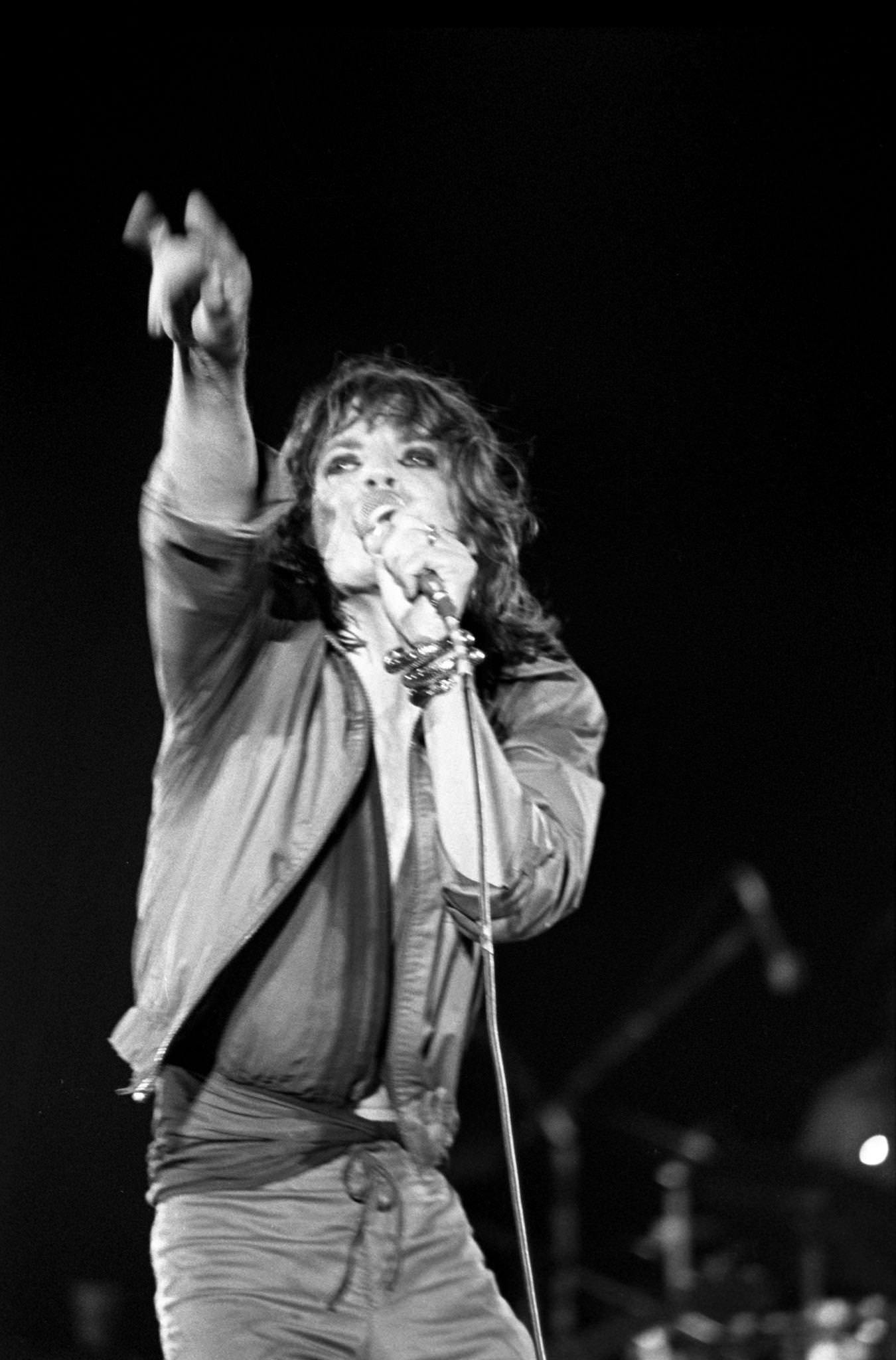 Mick Jagger performs at Madison Square Garden during the band's "Tour of America '75" on June 25, 1975, in New York, New York.